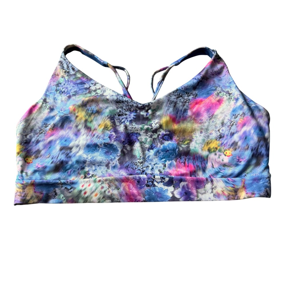 Athleta Solace Bra D-DD Blue Floral watercolor Sports Bra 2X